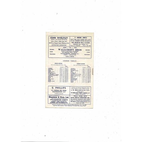 1963/64 Walthamstow Avenue v Tooting & Mitcham Amateur Cup Football Programme