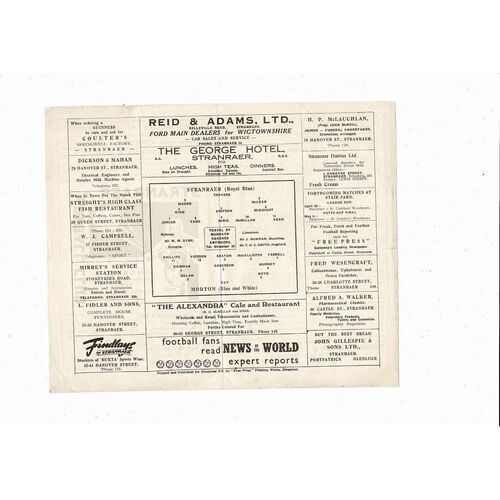 1958/59 Stranraer v Morton Football Programme