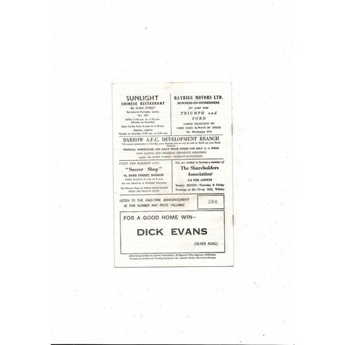 1969/70 Barrow v Barnsley Football Programme