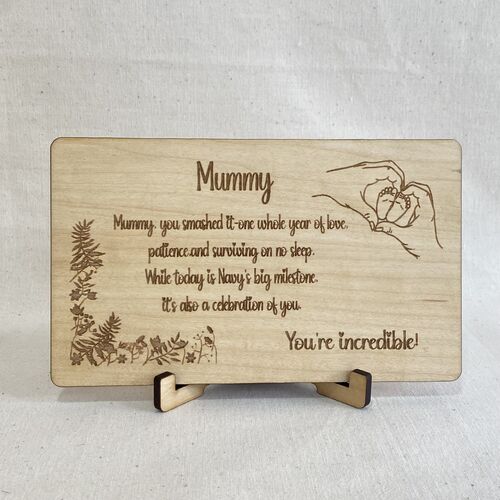 Personalised Mum Keepsake – Engraved 1st Birthday Milestone Gift | SeLntimental Plaque for New Mums