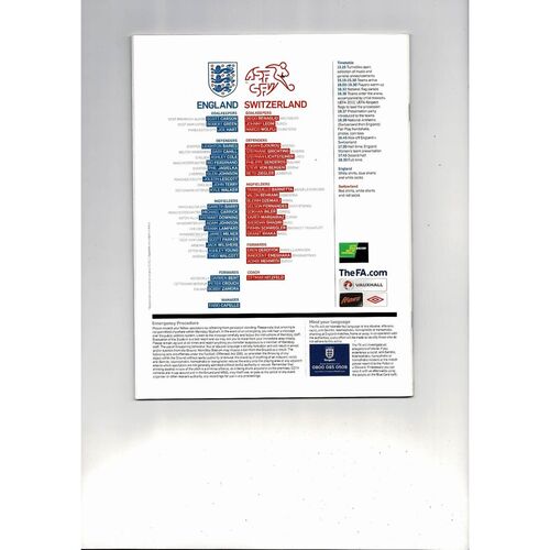 2011 England v Switzerland Football Programme