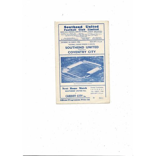 1957/58 Southend United v Coventry City Football Programme