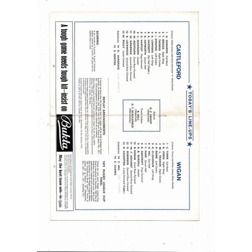 1970 Castleford v Wigan Rugby League Challenge Cup Final Programme