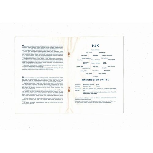 HJK Helsinki v Manchester United European Cup Football Programme 1965/66