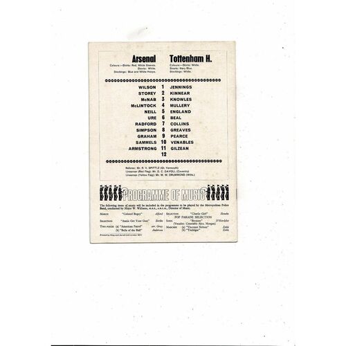 1968/69 Arsenal v Tottenham Hotspur League Cup Semi Final Football Programme