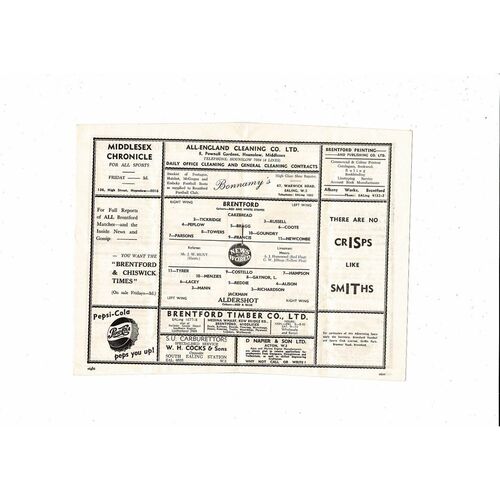 1956/57 Brentford v Aldershot Football Programme