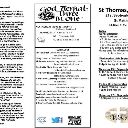 Pew Sheet | The Parish of St Thomas, Exeter