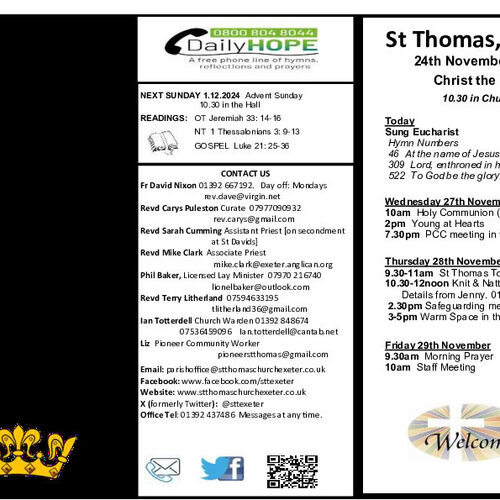 Pew Sheet | The Parish of St Thomas, Exeter