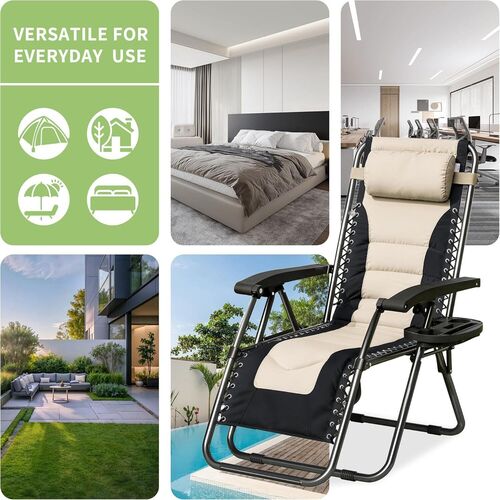 mcc direct Zero Gravity Chair Set of 2 – Padded Oxford Fabric Reclining & Folding Outdoor Garden Chairs with Cup Holder and Headrest Pillow –  OXFORD