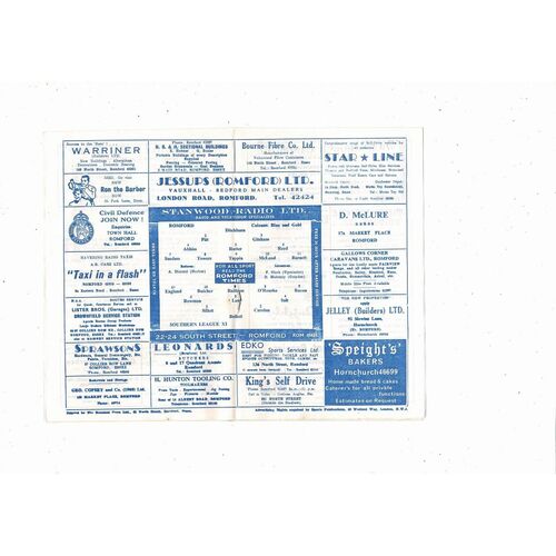 Romford v Southern League X1 Friendly Football Programme 1964/65