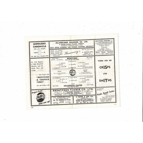 1956/57 Brentford v Colchester United Football Programme