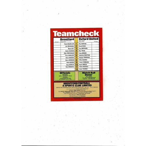 1981/82 Brentford v Oxford United Football Programme