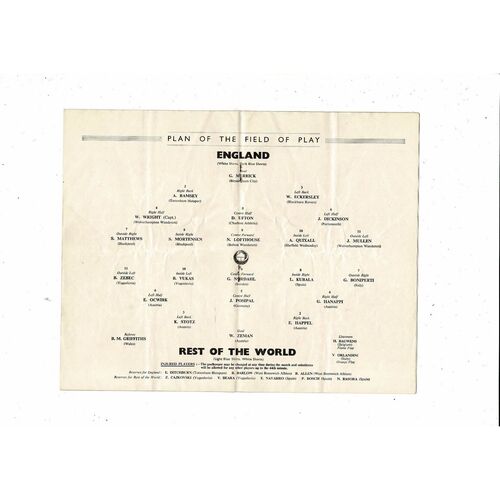 1953 England v Rest of the World Football Programme
