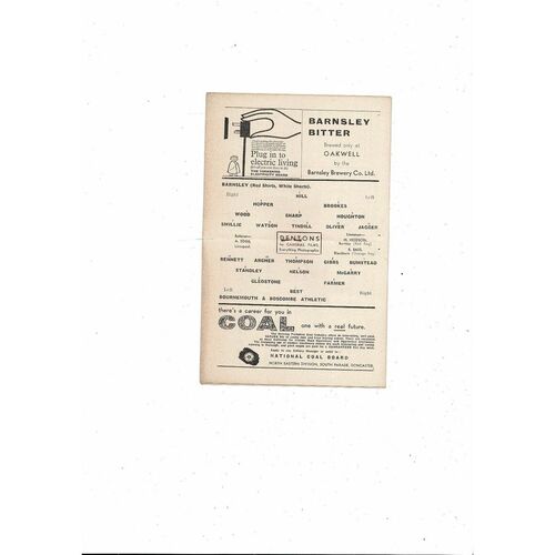 1961/62 Barnsley v Bournemouth Football Programme
