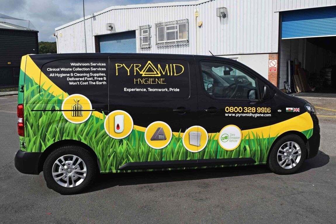 Before and after branded vehicle wrap and vinyl graphics installed onto a tradesman van.