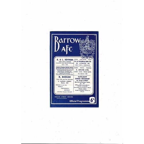 1966/67 Barrow v Barnsley Football Programme