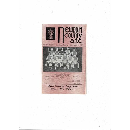 1956/57 Newport County v Arsenal FA Cup Football Programme