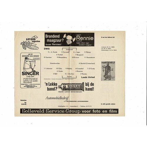 DWS Amsterdam v Leeds United Fairs Cup Football Programme 1966/67