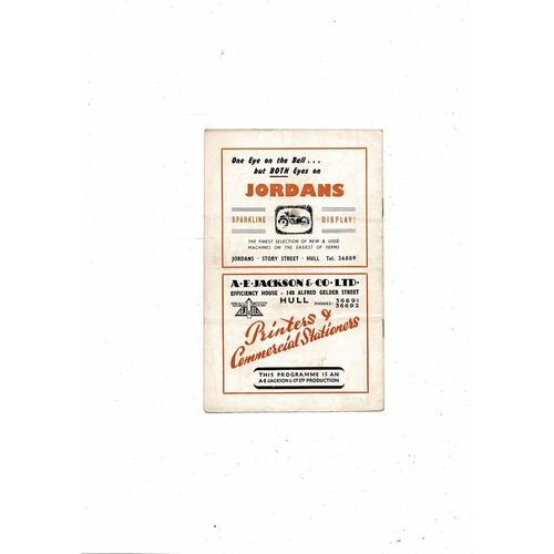 1952/53 Hull City v Brentford Football Programme