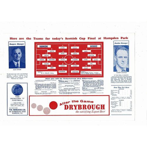 1964 Rangers v Dundee Scottish Cup Final Football Programme