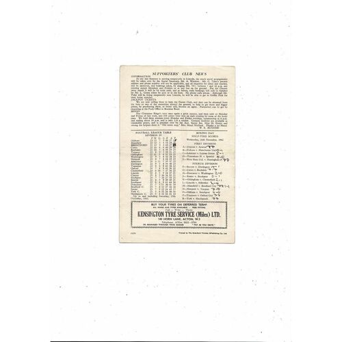 1962/63 Brentford v Chester City Football Programme