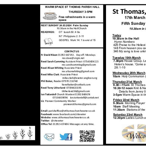 Pew Sheet | The Parish of St Thomas, Exeter