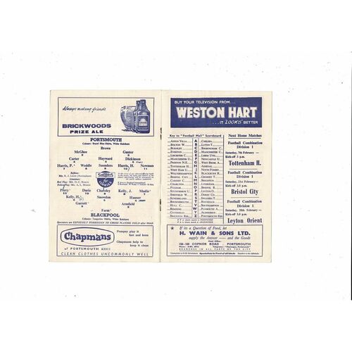 1958/59 Portsmouth v Blackpool Football Programme