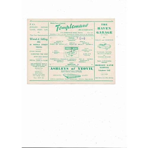 1955/56 Yeovil Town v Merthyr Southern League Football Programme