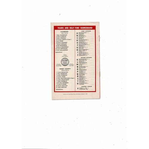 1971/72 Liverpool v Derby County Football Programme