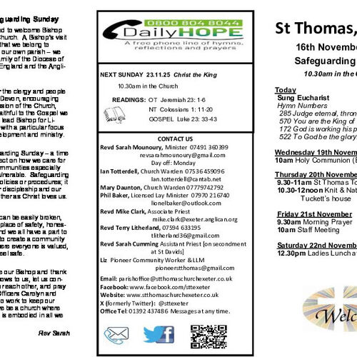 Pew Sheet | The Parish of St Thomas, Exeter