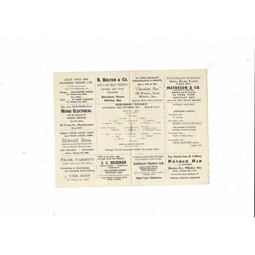 1961/62 Whitley Bay v Spennymoor United Northern League Football Programme