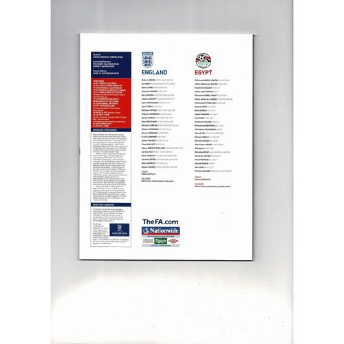 2010 England v Egypt Football Programme