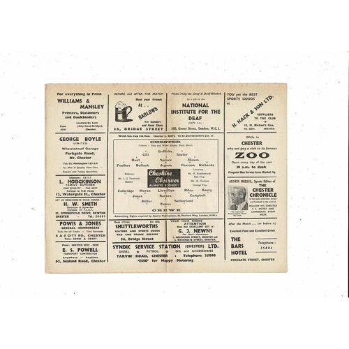 1958/59 Chester v Crewe Alexandra Football Programme January