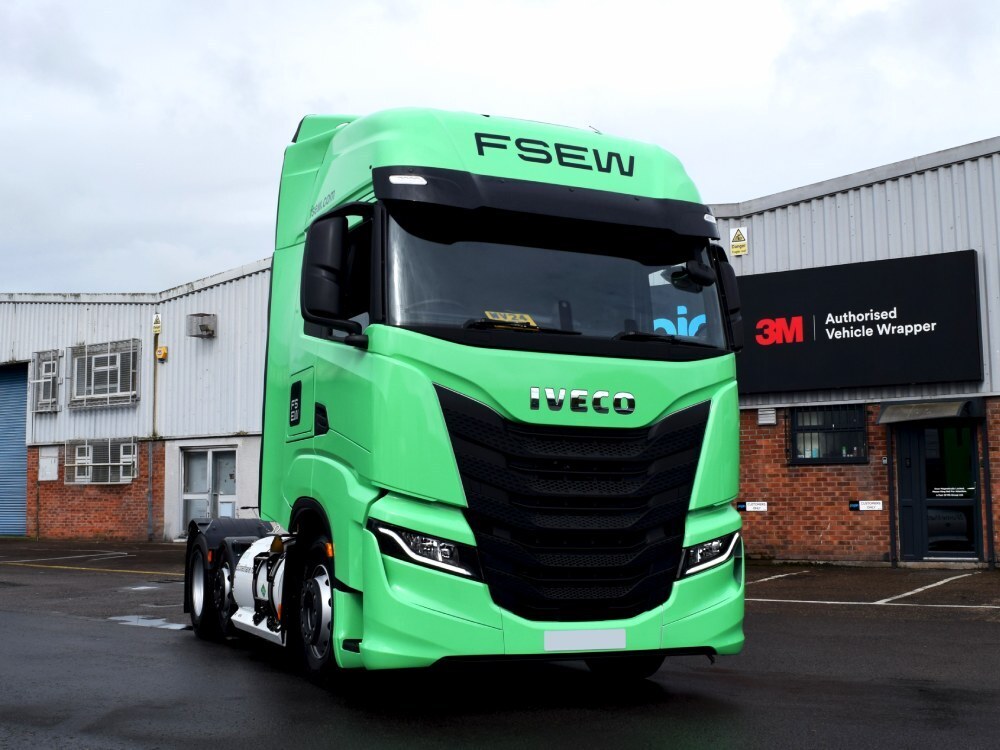Bright green Iveco lorry wrap.