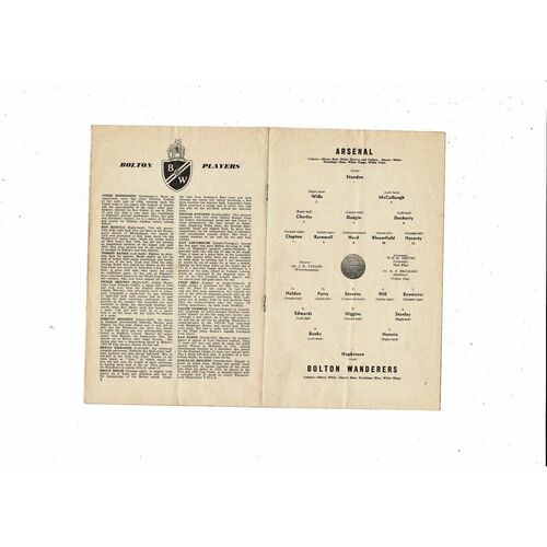 1959/60 Arsenal v Bolton Wanderers Football Programme