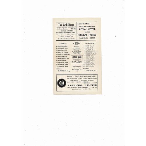1967/68 Barnsley v Notts County Football Programme