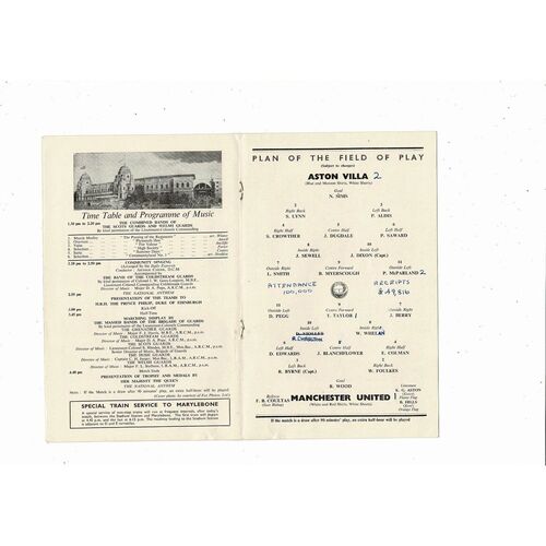 1957 Aston Villa v Manchester United FA Cup Final Football Programme