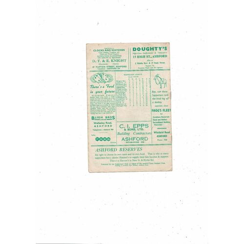 1959/60 Ashford Town v Folkestone Town FA Cup Football Programme