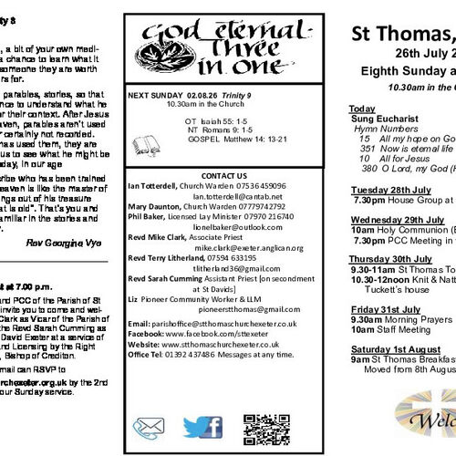 Pew Sheet | The Parish of St Thomas, Exeter