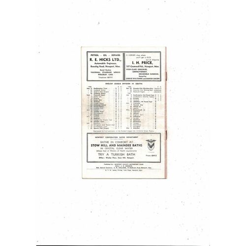 1956/57 Newport County v Arsenal FA Cup Football Programme