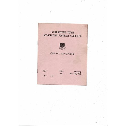 1966/67 Atherstone Town v Hednesford Football Programme