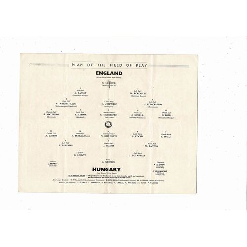 1953 England v Hungary Football Programme