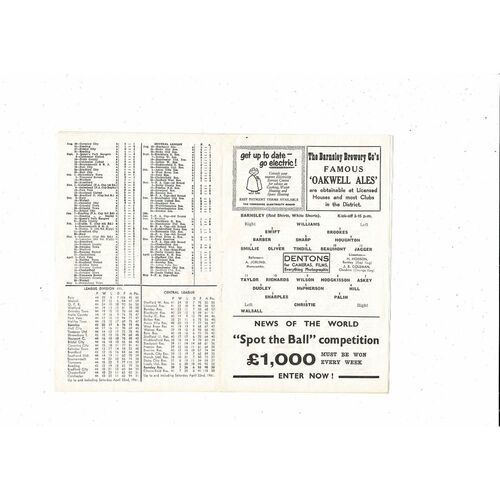 1960/61 Barnsley v Walsall Football Programme