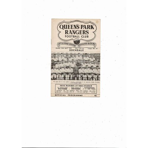 1958/59 Queens Park Rangers v Rochdale Football Programme