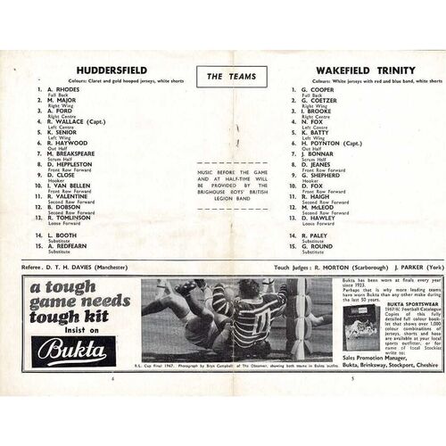 1968 Huddersfield v Wakefeld Trinity (30/03/1968) Rugby League Challenge Cup Semi Final Programme