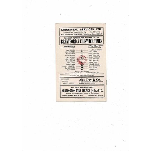 1972/73 Brentford v Swansea City Football Programme