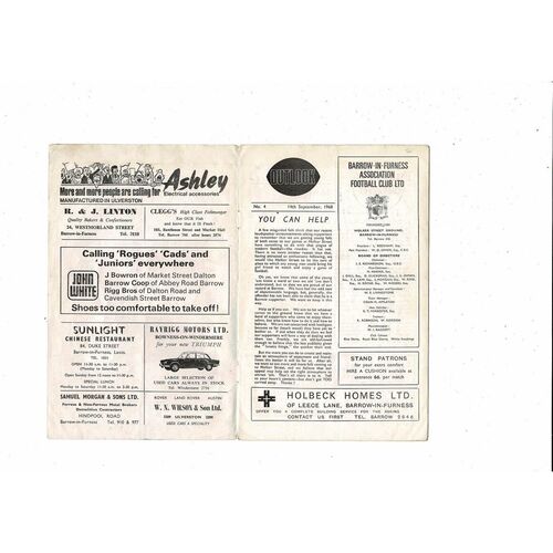 1968/69 Barrow v Mansfield Town Football Programme