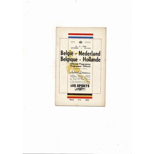 1958 Belgium v Netherlands International Friendly Football Programme