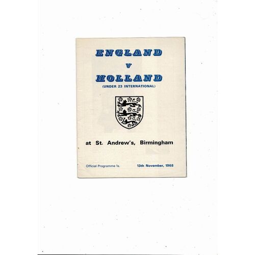 1968 England v Holland U23 International Football Programme @ Birmingham City