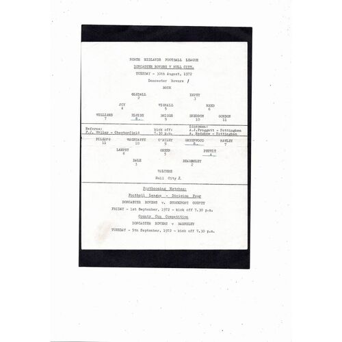 Doncaster Rovers v Hull City North Midlands League Football Programme 1972/73